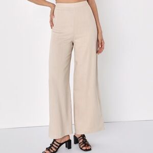Breezy Times Ahead Beige High-Waisted Wide-Leg Pant